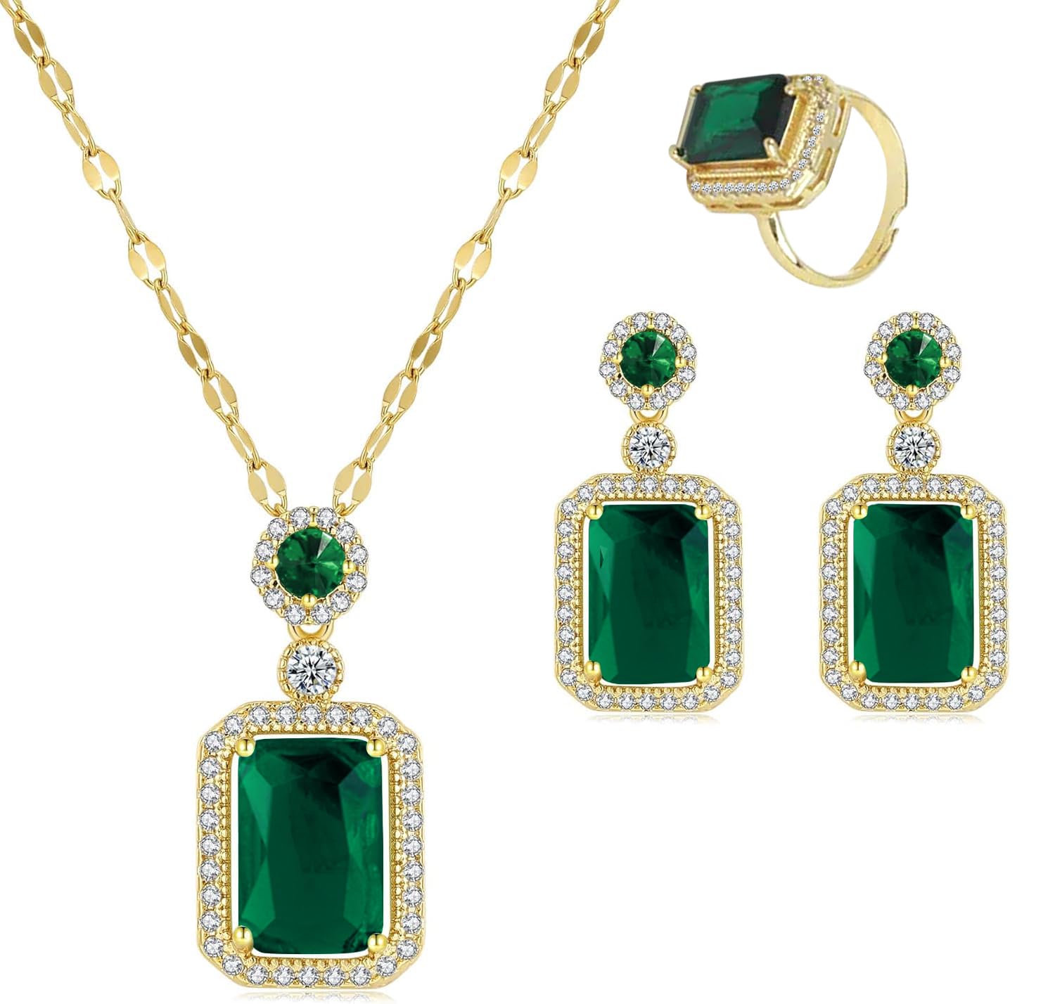 Peora Gold Plated Cubic Zirconia Studded Green Pendant Chain Drop Earrings & Finger Ring Embellished Jewellery Set for Women & Girls (B0CW9S1GGG) Amazon Price History, Amazon Price Tracker