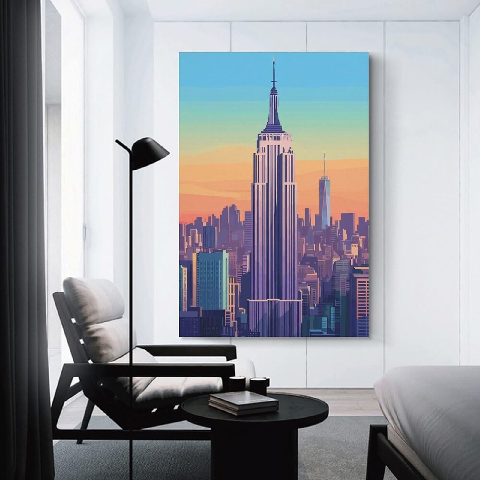 Junmoney Empire State Building Skyline Home Decor Wall Art, 24x36inch(60x90cm), for Wall Displays, Bedrooms Or Room Updates, Ideal for Building A Coordinated Art Wall