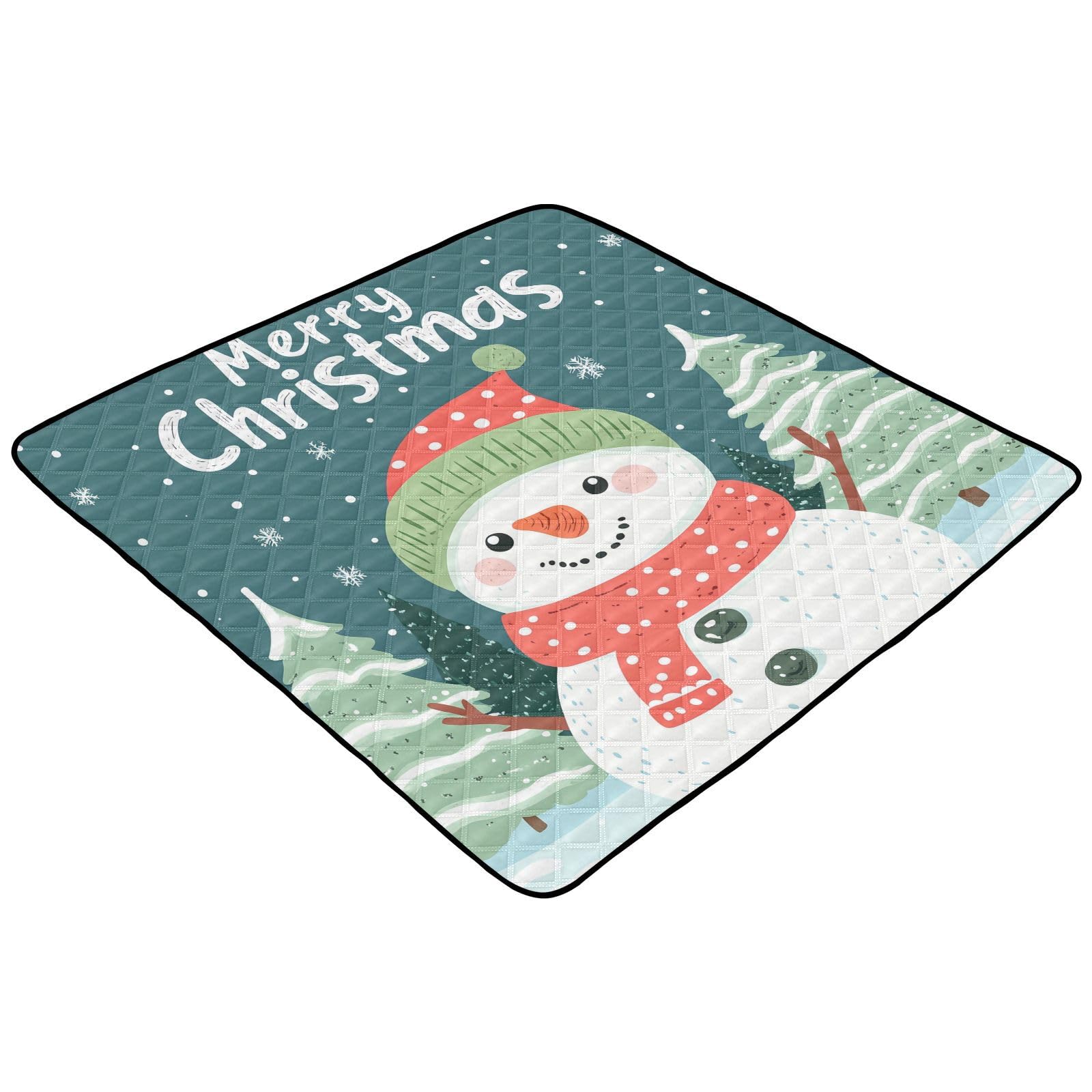 BOESI Doodle Cute Snowman Pattern Baby Play Mat, 50“ X 50” Washable Folding Crawling Mat, Baby Floor Mat, Soft, Thick, Non-Slip