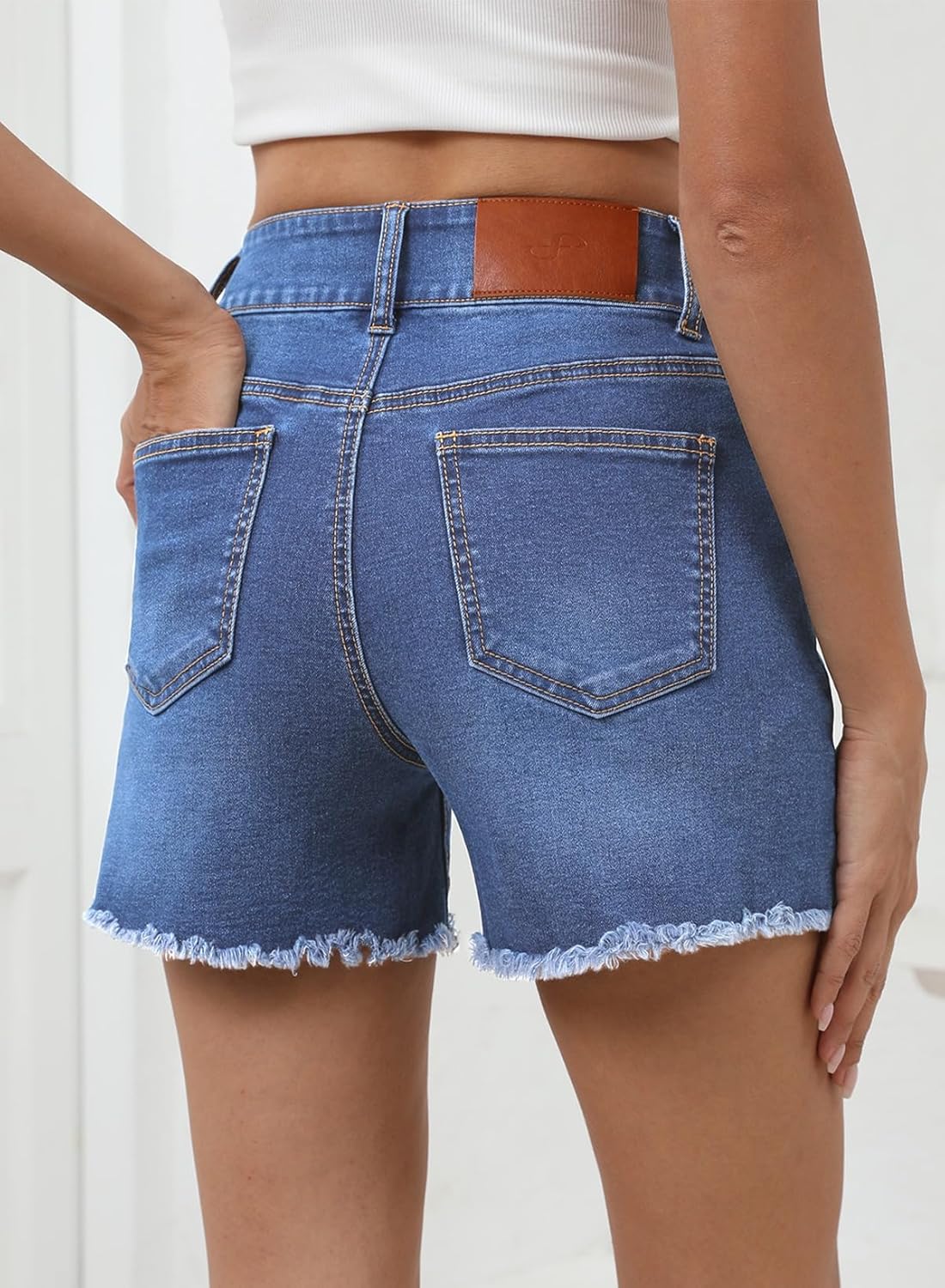 Sidefeel Women's Jean Shorts High Waisted Stretchy Raw Hem Summer Denim Shorts with Pockets - Image 2