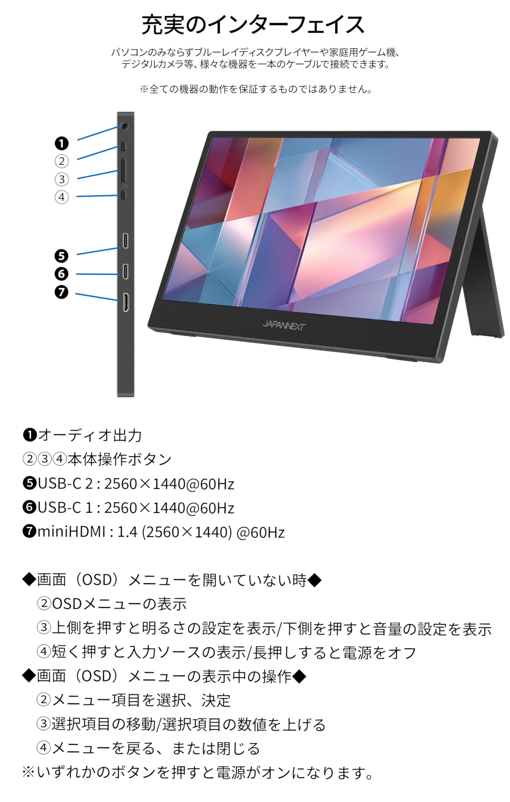 Amazon.co.jp: JAPANNEXT 11.6インチ VAパネル搭載 WQHD(2560×1440