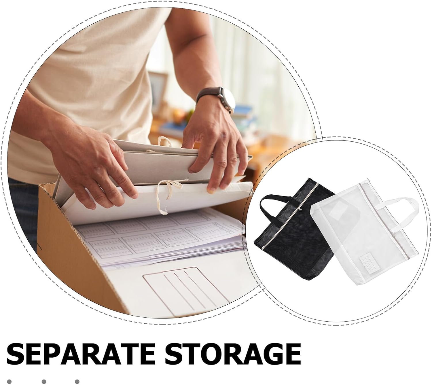 2pcs A3 Large Capacity Mesh Zipper Document Storage Bags with Handle for School and Office, Portable Art Portfolio Organizer Pouch for Posters Travel Supplies, White and Black