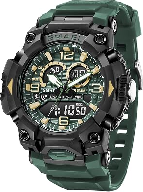 SMAEL Mens Analog-Digital Sports Watch Military Style Dual Display Watch Outdoor 5ATM Water-Resistant Multifunction Chronograph Clock
