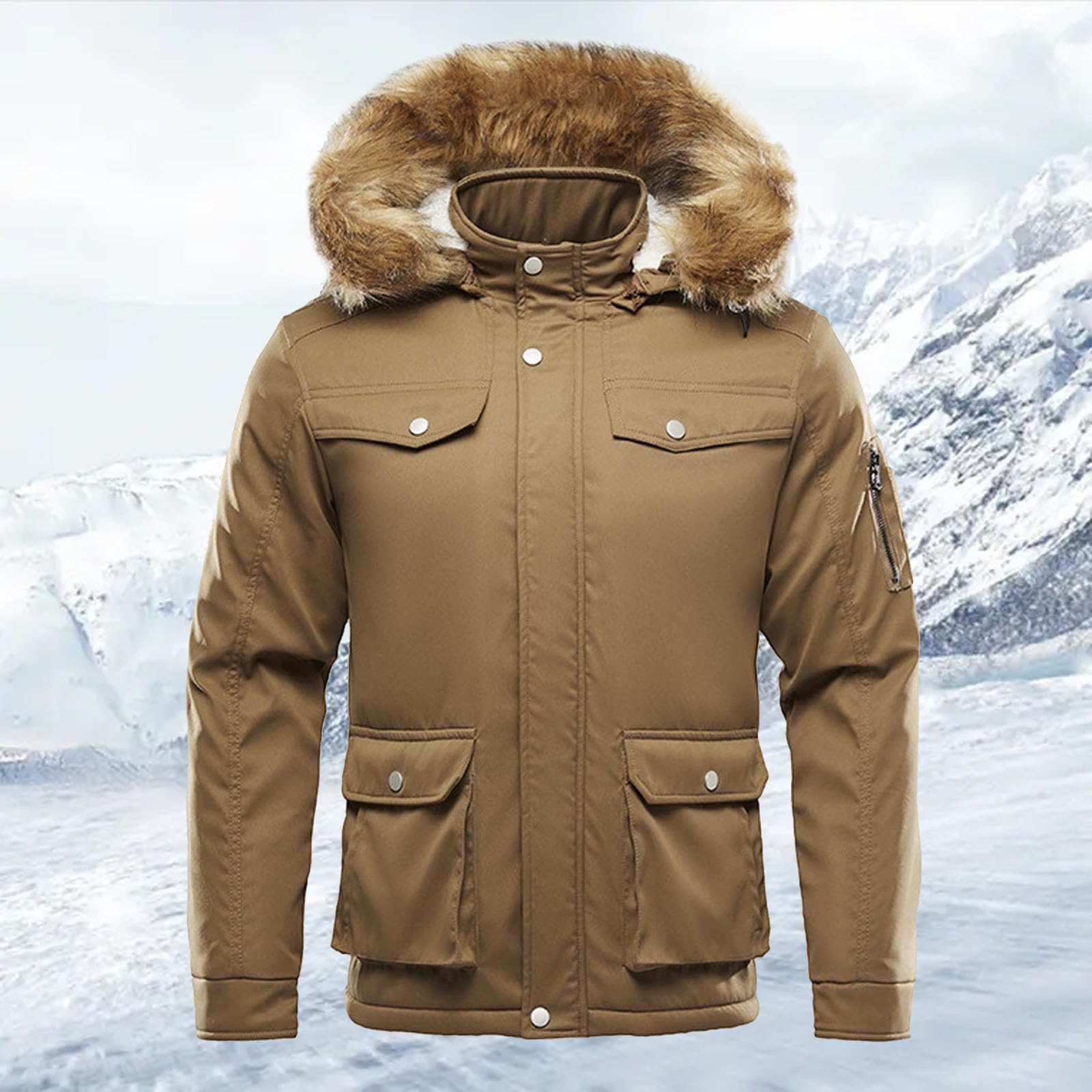 Winterjacke Herren Parka, Winterparka Herren Warm, Gefütterte Jacke Mit Kapuze Übergangsjacke Mit Taschen Vintage Arbeitsjacke Thermo Herrenmantel Blouson Parker Sportjacke Für Wandern