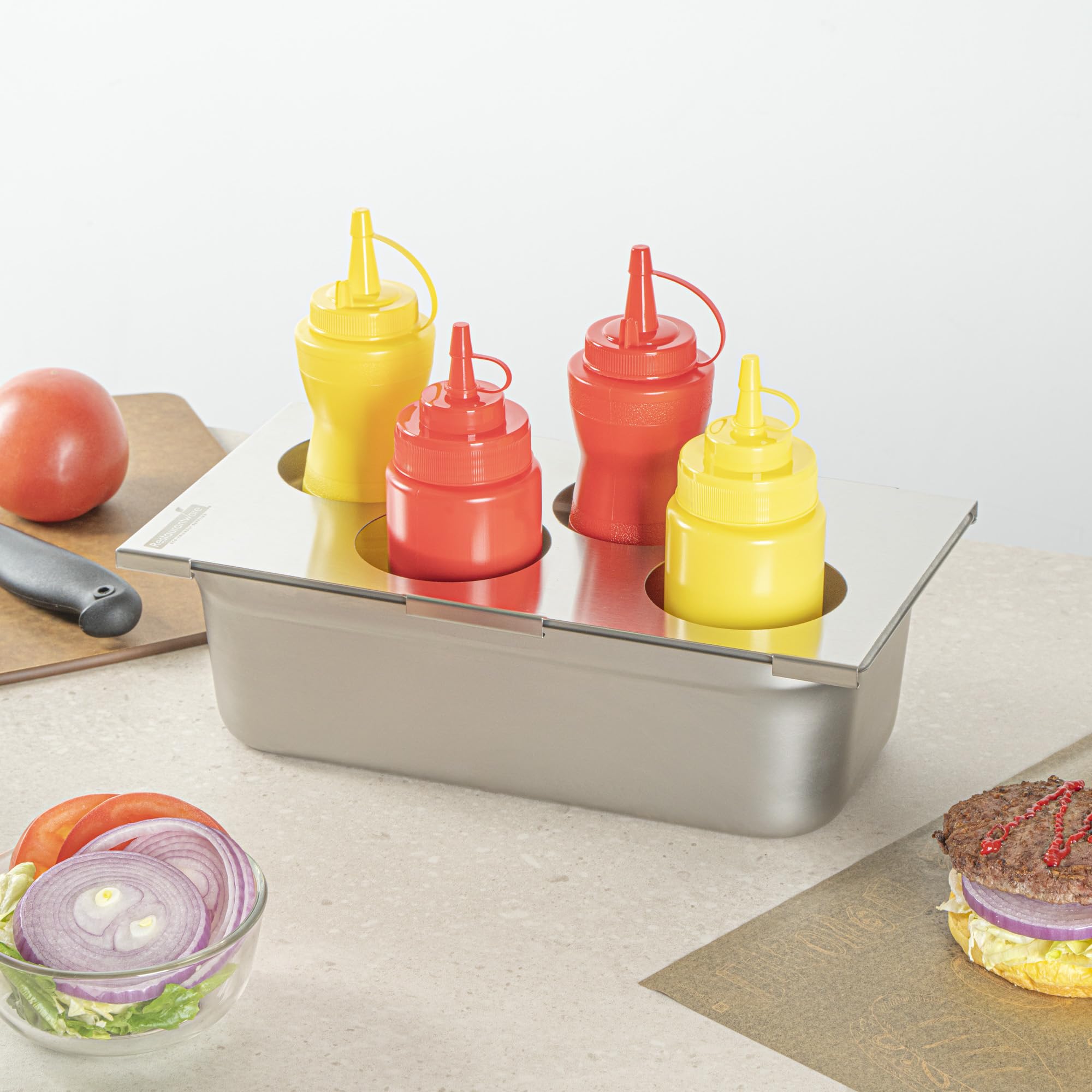 Stainless Steel Squeeze Bottle Holder - 4 Hole Condiment Organizer -3