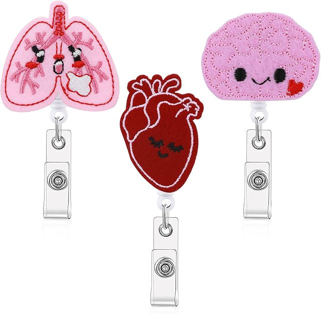 ASTER 3 Pieces Badge Reel Holder Retractable Felt Badge Reels Lung Heart Badge Reel Clip with Alligator Clip for Nurse Doctor Teacher Student