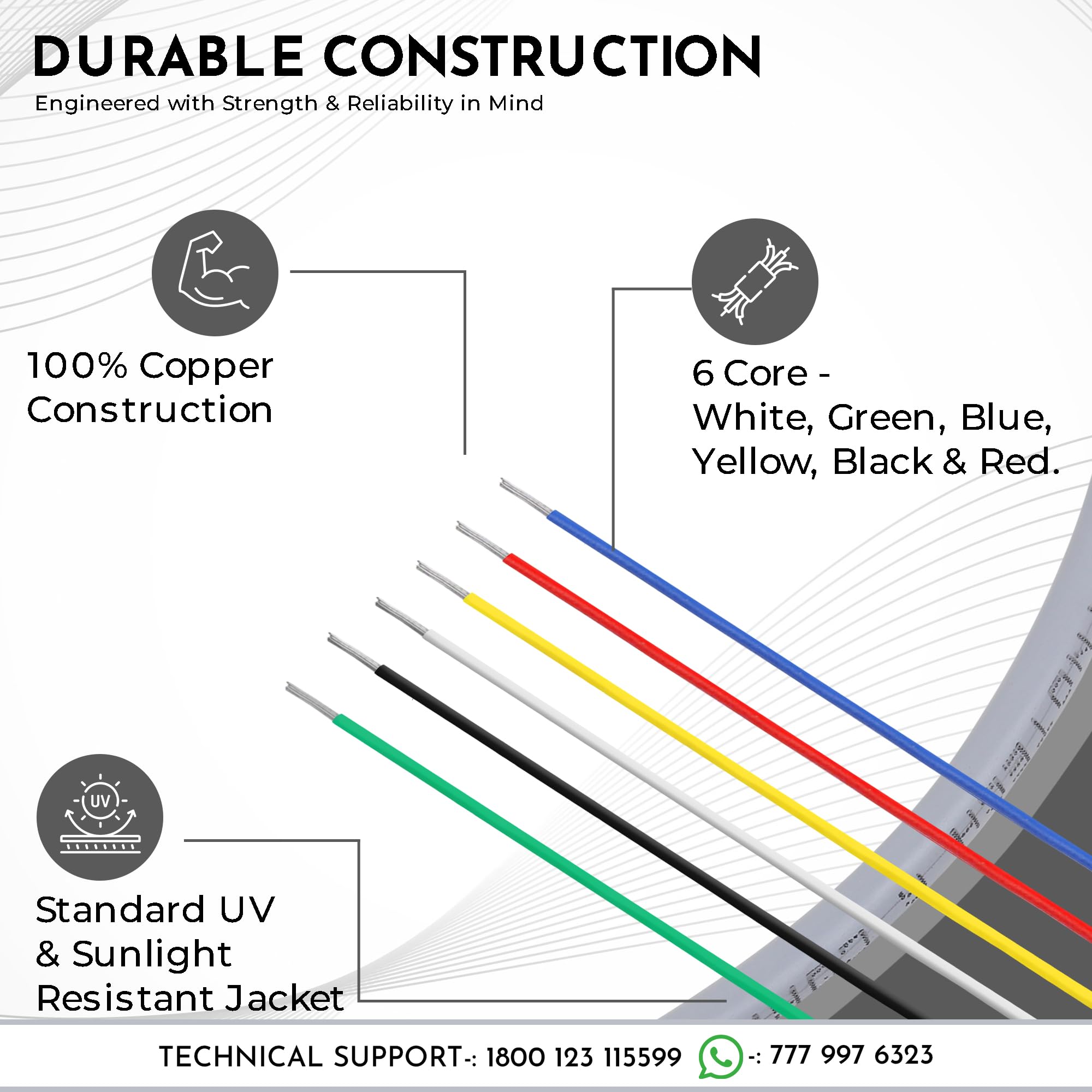 RATNOTECH 6 Core Copper Wire for Water Level Controller & Indicator (20 Meters) | Premium Tinned Multistrand Copper Cable | Virgin PVC Insulated, Color-Coded, Durable Tank & Industrial Use – Grey — Amazon image 3