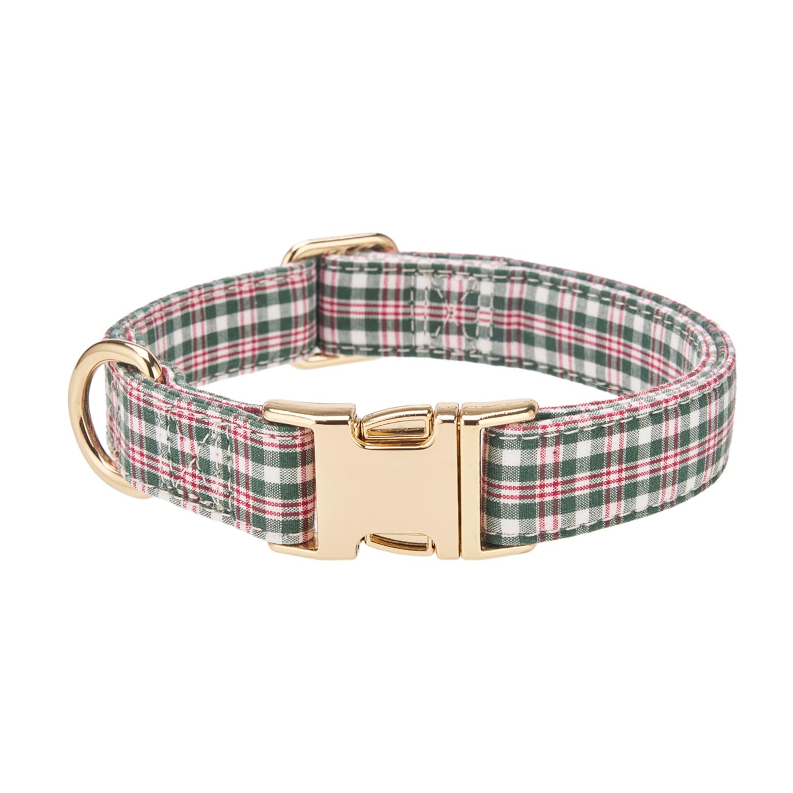 YUDOTE Teal White Tartan Dog Collar,Festive Plaid Collar with Gold Metal Buckle, Soft Comfortable Checkered Pet Collar for Large Dogs, Holiday & Daily Walking Dog Collar(Teal,Large)