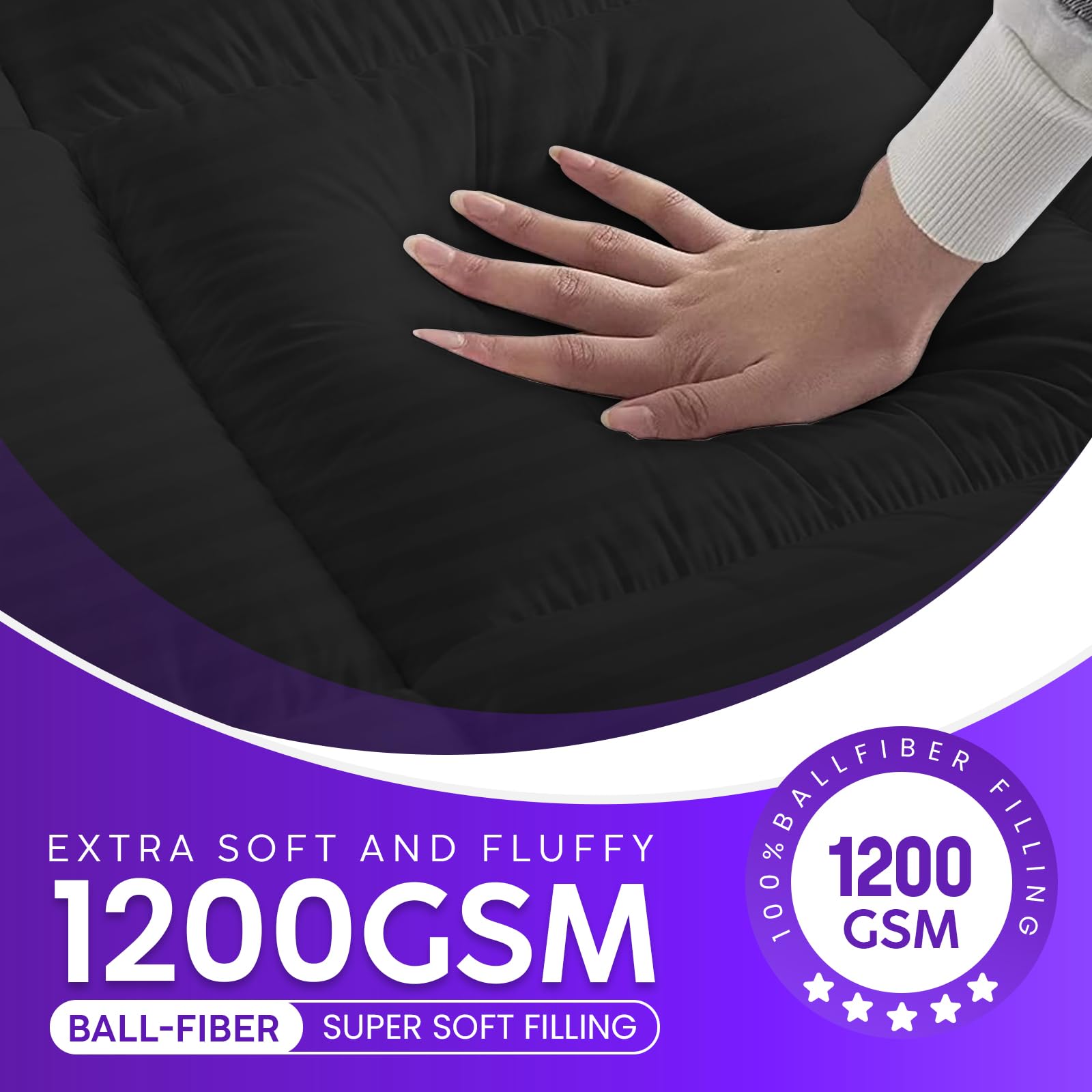 Linens World Mattress Topper Double Bed 10cm Thick, Quilted Super Soft Microfiber Topper, 1200GSM Anti-Allergy Fiber Fill, Washable with Strong Elastic Straps for Extra Comfort (137×190cm) — view 14