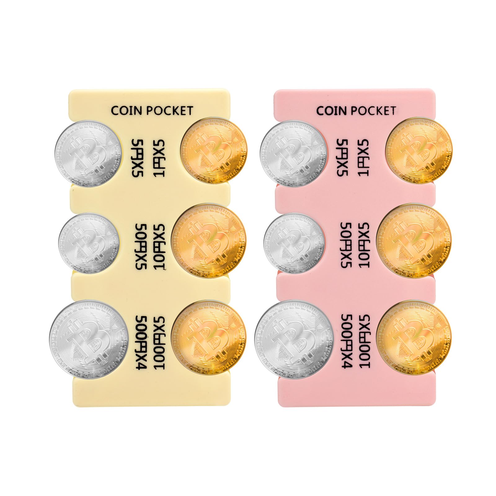 2pcs Japanese Yen Coin Holders, Hard Case Yen Coin Organizer Rectangle Plastic Coin Sorter Collection Purse Wallet Coin Dispenser with 6 Slots for Coin Change Holder Car Travel (Yellow & Pink)