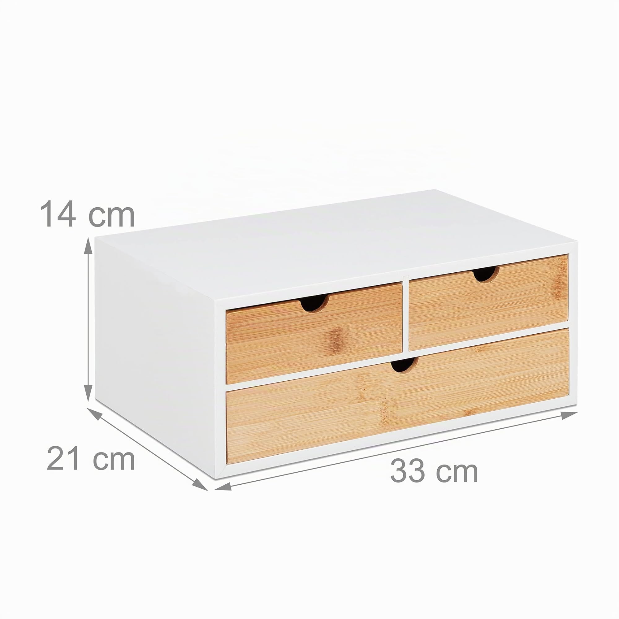 Relaxdays Organizador Escritorio, 3 Cajones, Almacenamiento Material Oficina, Bambú y MDF, 14x33x21cm, Natural y Blanco