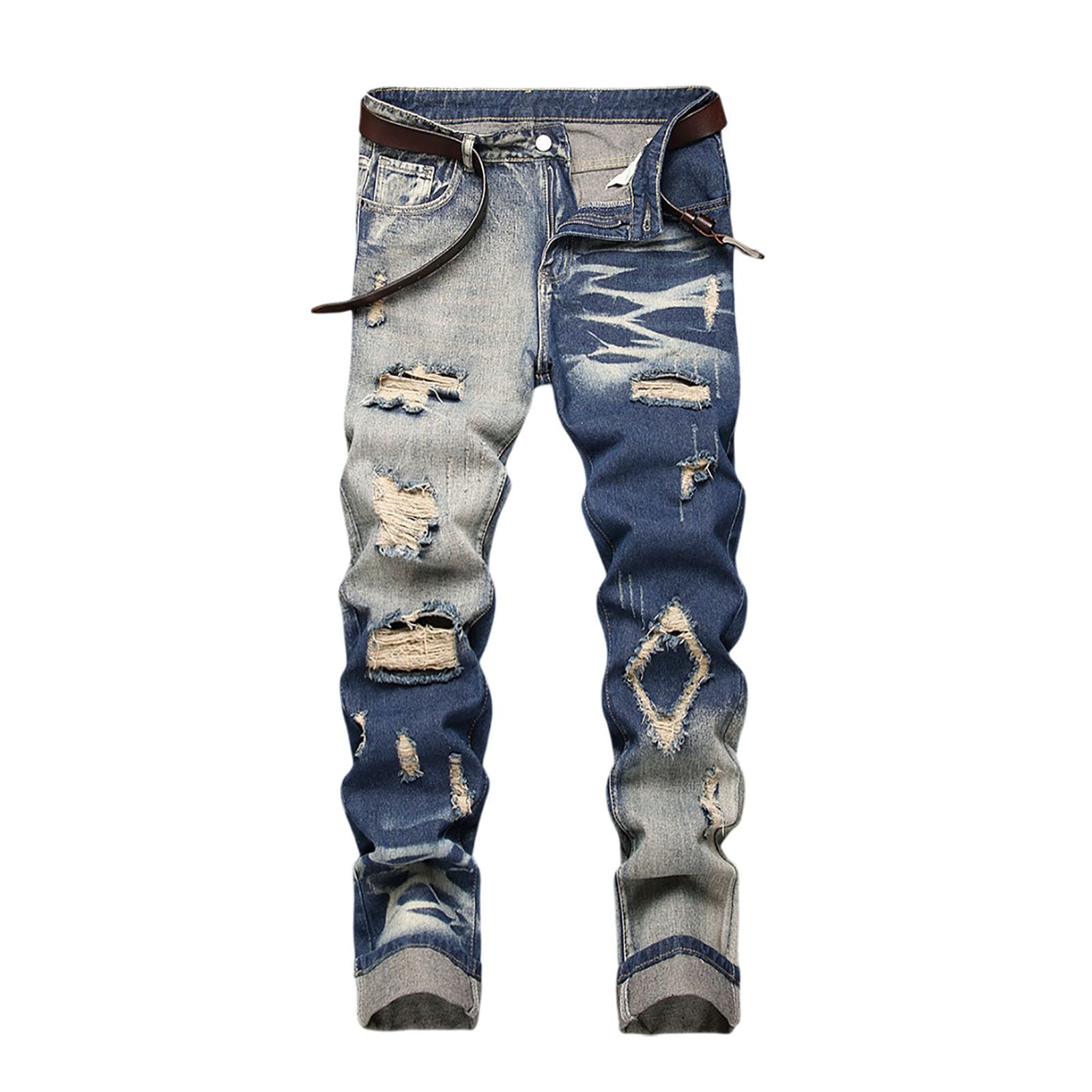 Jeans da uomo, lunghi, lavati, strappati, con tasche, per uomo, slim fit, larghi, per attività all'aria aperta, Hip Hop, leggings, morbidi, streetwear, abbigliamento da festa
