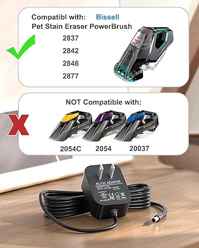Miniatura 4 de Cargador para borrador de manchas de mascotas Bissell PowerBrush 2837 2842 2846 2877, el repuesto para cable de alimentación de cargador de vacío