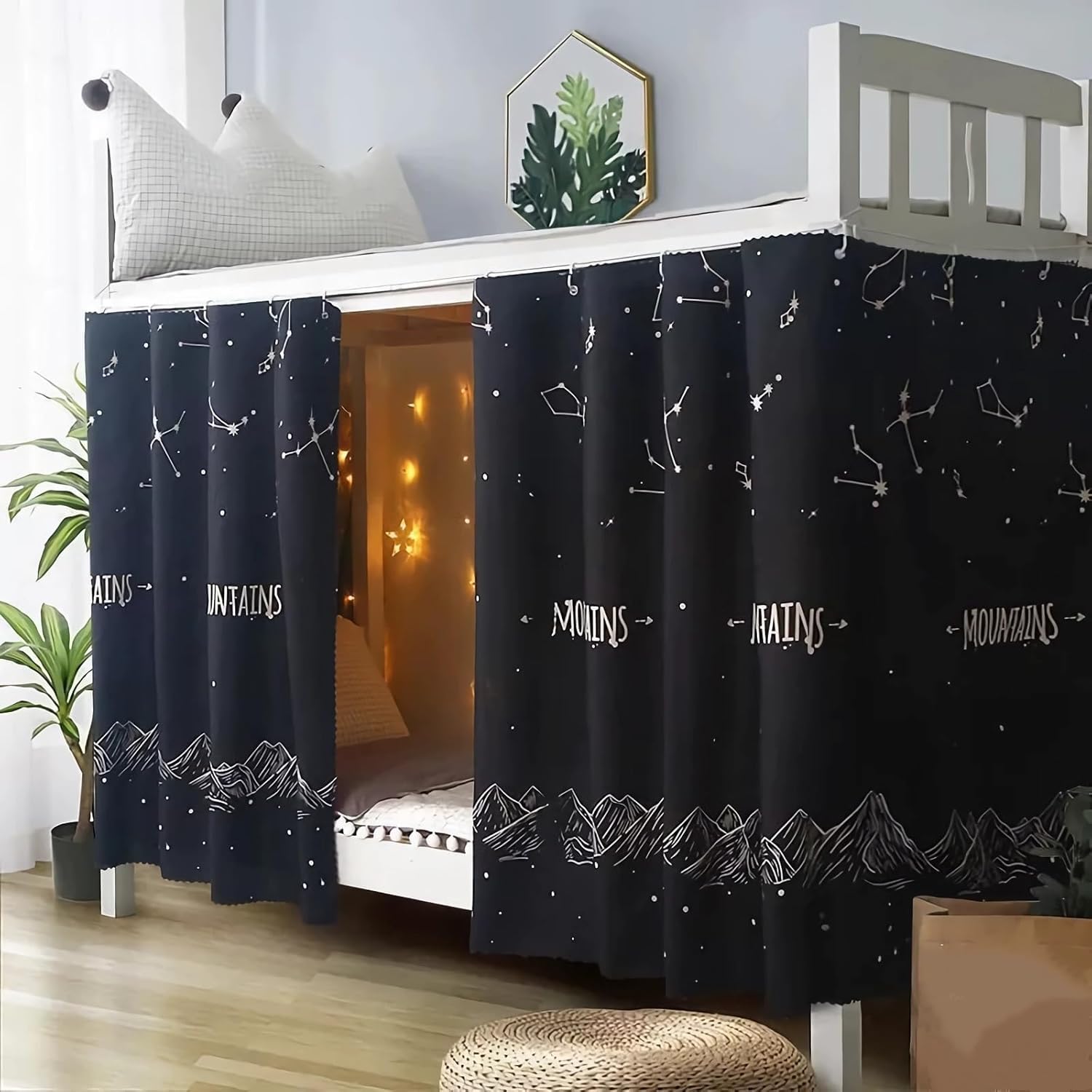 XINGYAOGJ Dormitory Bunk Bed Curtains Student Bottom Blackout Canopy Bed Drapes Single Bed Moveable Dustproof Curtains Privacy Lightproof Bed Shading Cover for Home School Tent