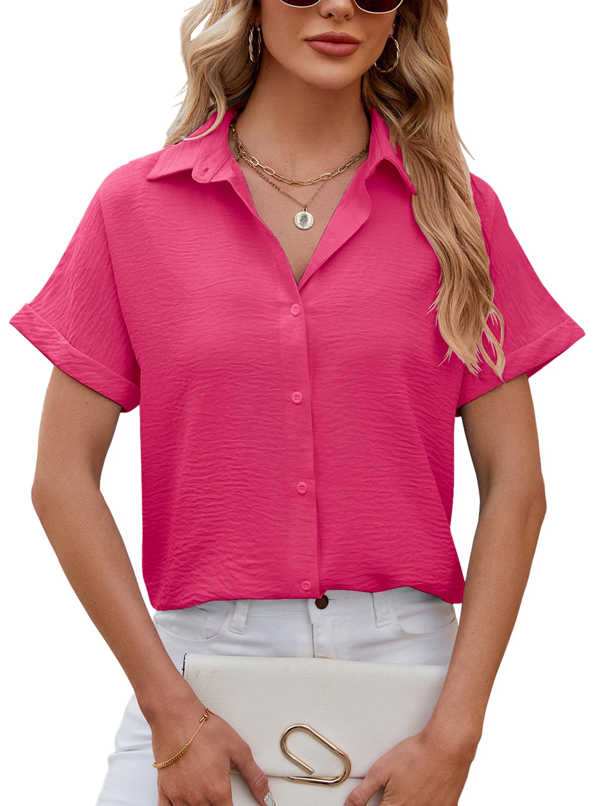 Decorie Bluse Damen Sommer Damenblusen Kurzarm Oberteile Damen Hemd Elegant Hemdbluse Casual Blusenshirt Leicht Sommerblusen