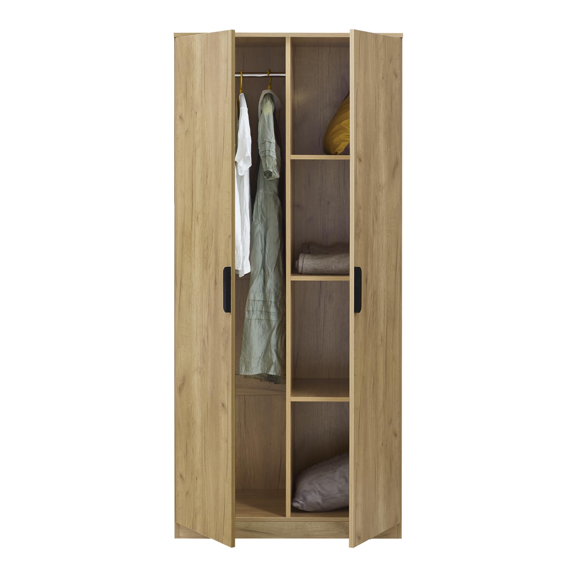 Armadio Guardaroba per Camera da Letto 4 Scomparti Asta Appendiabiti 176 x 80 x 52 cm Effetto Rovere