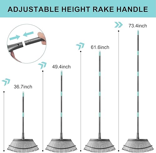Miniatura 7 de KeFanta Rastrillo de hojas de jardín, rastrillo de hojas resistente de 18.5 pulgadas de ancho con 25 dientes de metal, rastrillos de hojas con mango