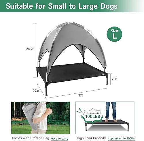 Miniatura 5 de Cama elevada para perros al aire libre con toldo, cuna elevada para perros con sombra, tienda de campaña impermeable para perros medianos y