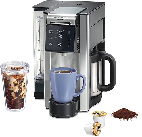 Hamilton Beach FlexBrew Advanced 49929 - Cafetera térmica programable 5 en 1 de 12 tazas de goteo y de una sola porción, móvil de 60 onzas, depósito