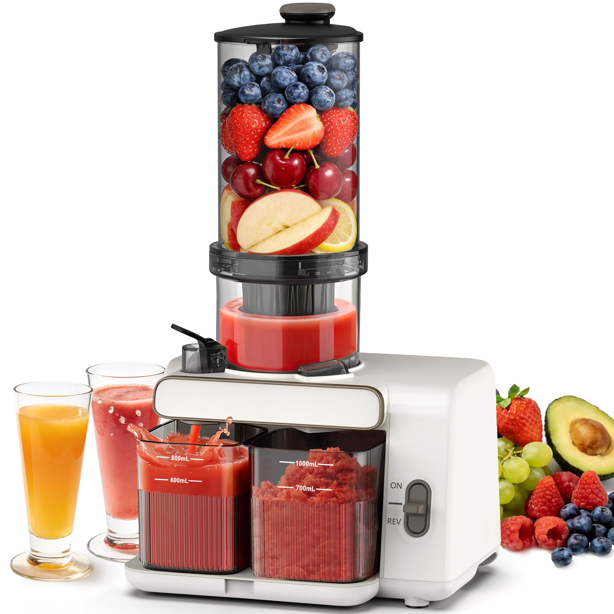Cold Press Juicer 99 Juice Yield 5 4 Wide Feed Chute 200W Quiet Motor BPA Free Automatic Pulp