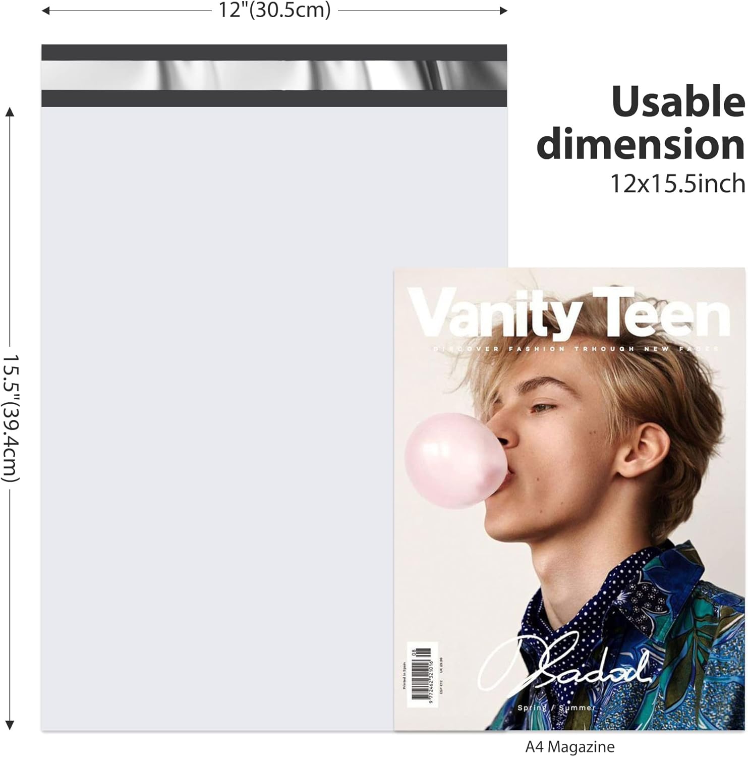 Fuxury 100 Pcs 12x15.5" Poly Mailers,Heavy Duty Shipping Bags for Clothing,Self Seal Plastic Mailing Envelopes for Books Packaging Postal Return Business,White - Image 2