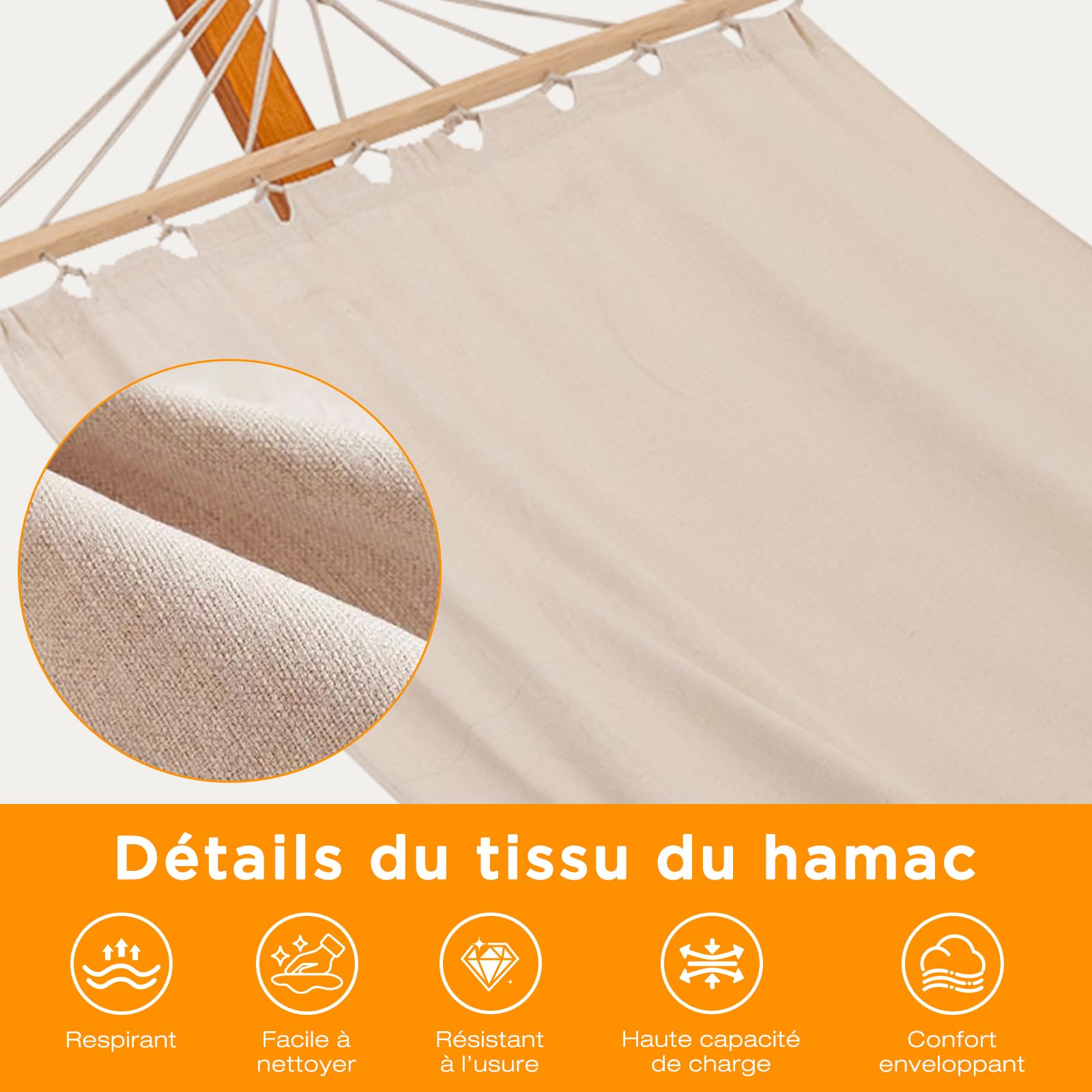Hamac avec Support en Bois, Ensemble Double Hamac, 200 kg de Charge, 320×120×120 cm, Hauteur Ajustable, pour Jardin, Terrasse & Balcon 27kg