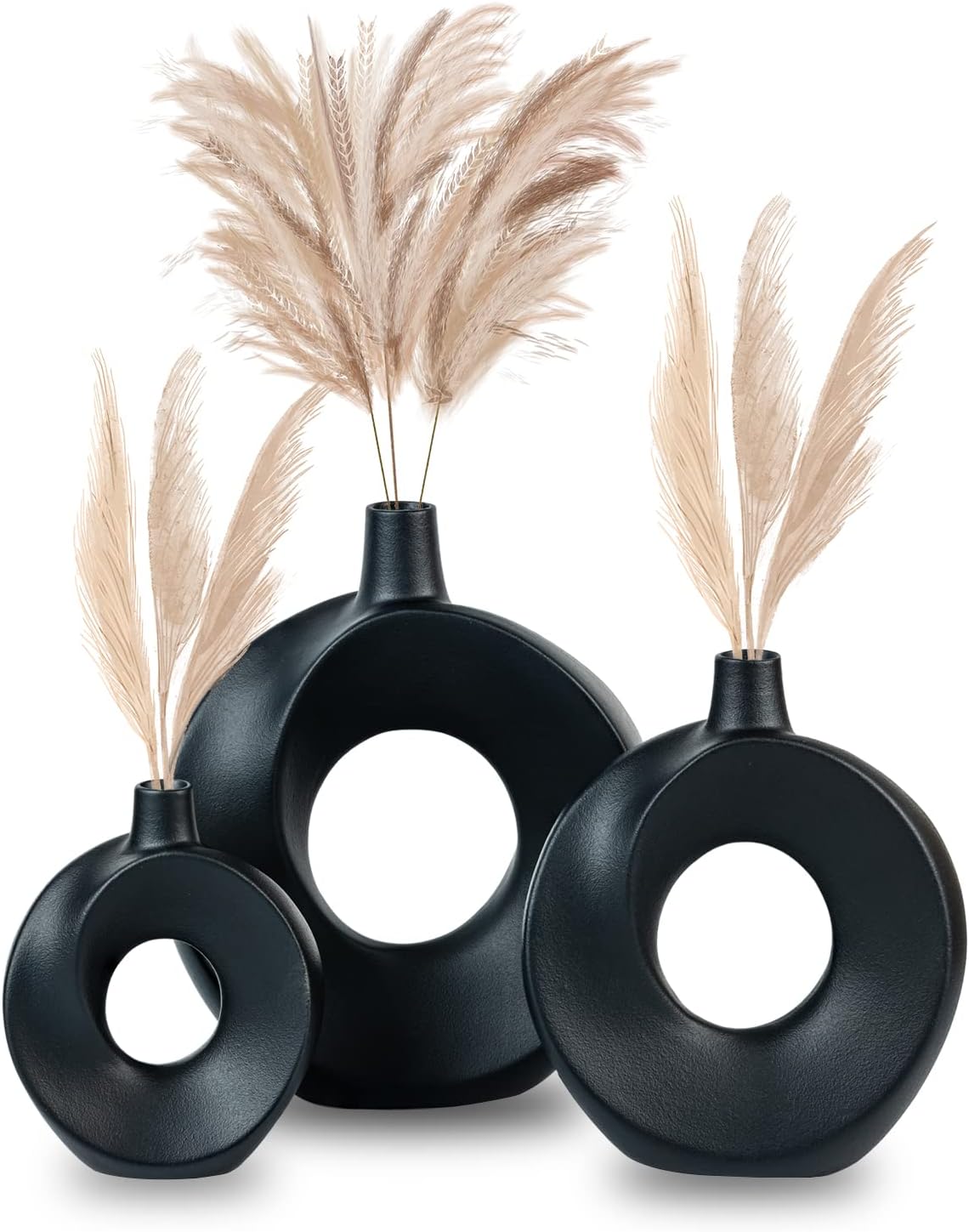 Mystique Collection Modern Black Vase Set of 3 Vases