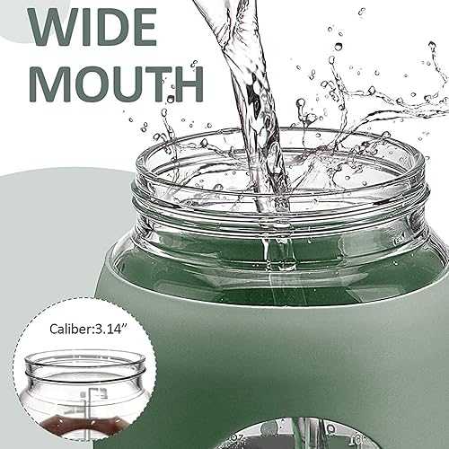 Miniatura 9 de Botellas de agua de 64 onzas con pajilla, botellas de agua de vidrio con marcador de tiempo y funda de silicona, botella de bebida deportiva