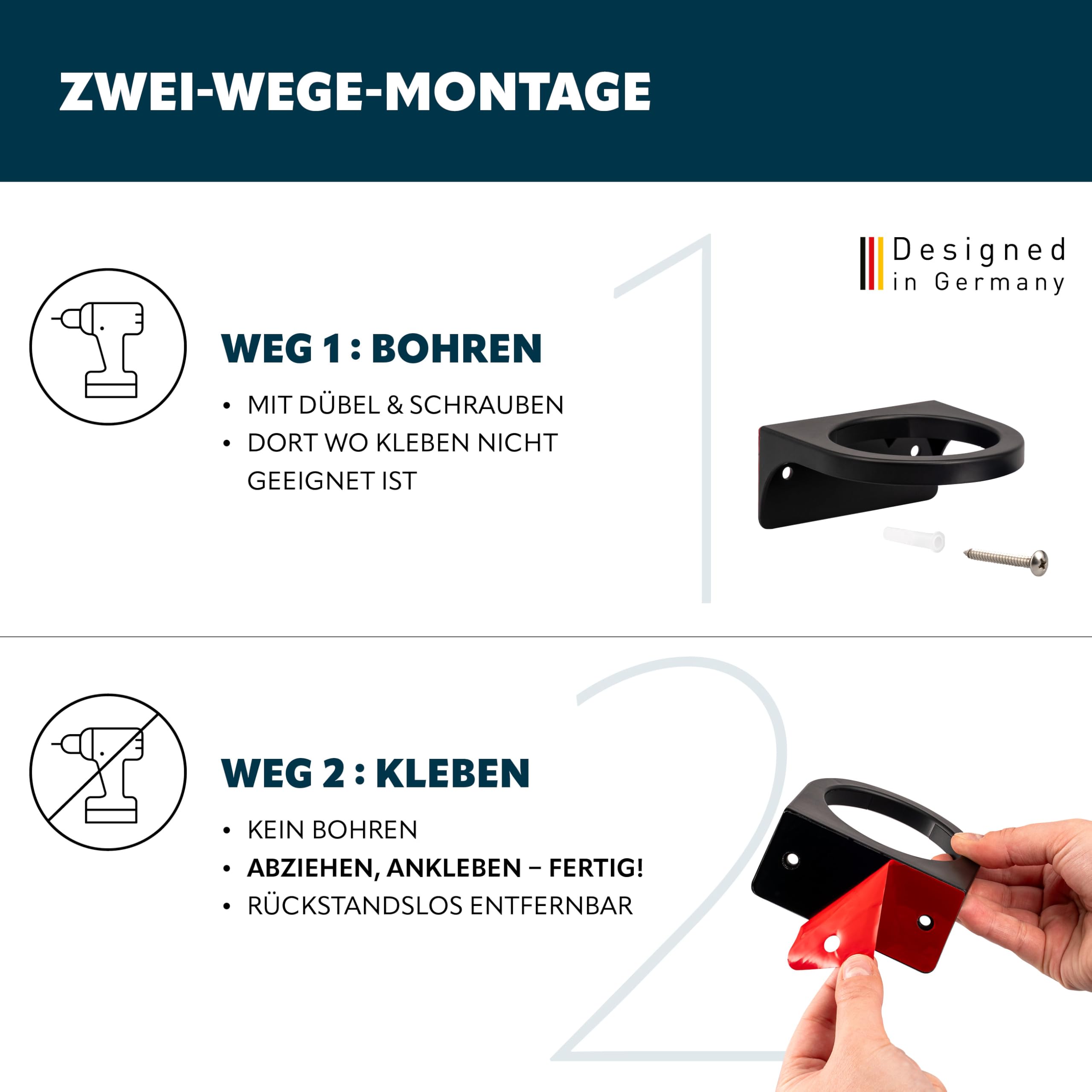 bremermann Badezimmer-Set Savona mit Soft-Touch Oberfläche inkl. Wandhalterung zum Kleben oder Bohren, rundes Bad-Accessoires Set 2tlg. aus 1x Seifenspender und 1x Becher aus Kunststoff (Schwarz)