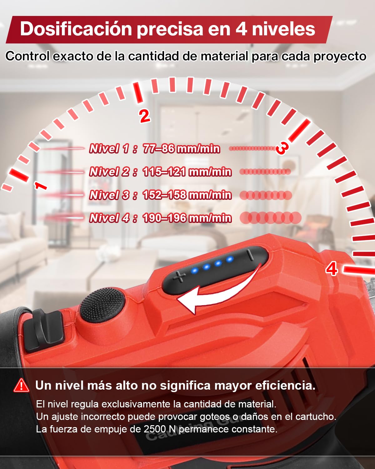 Pistola Silicona Bateria Eléctrica 18V Compatible Makita 2500N | 4 Velocidades Ajustables, Sistema Antigoteo, Luz LED, para Cartuchos 310ml, Uso en Cocina, Baño y Construcción