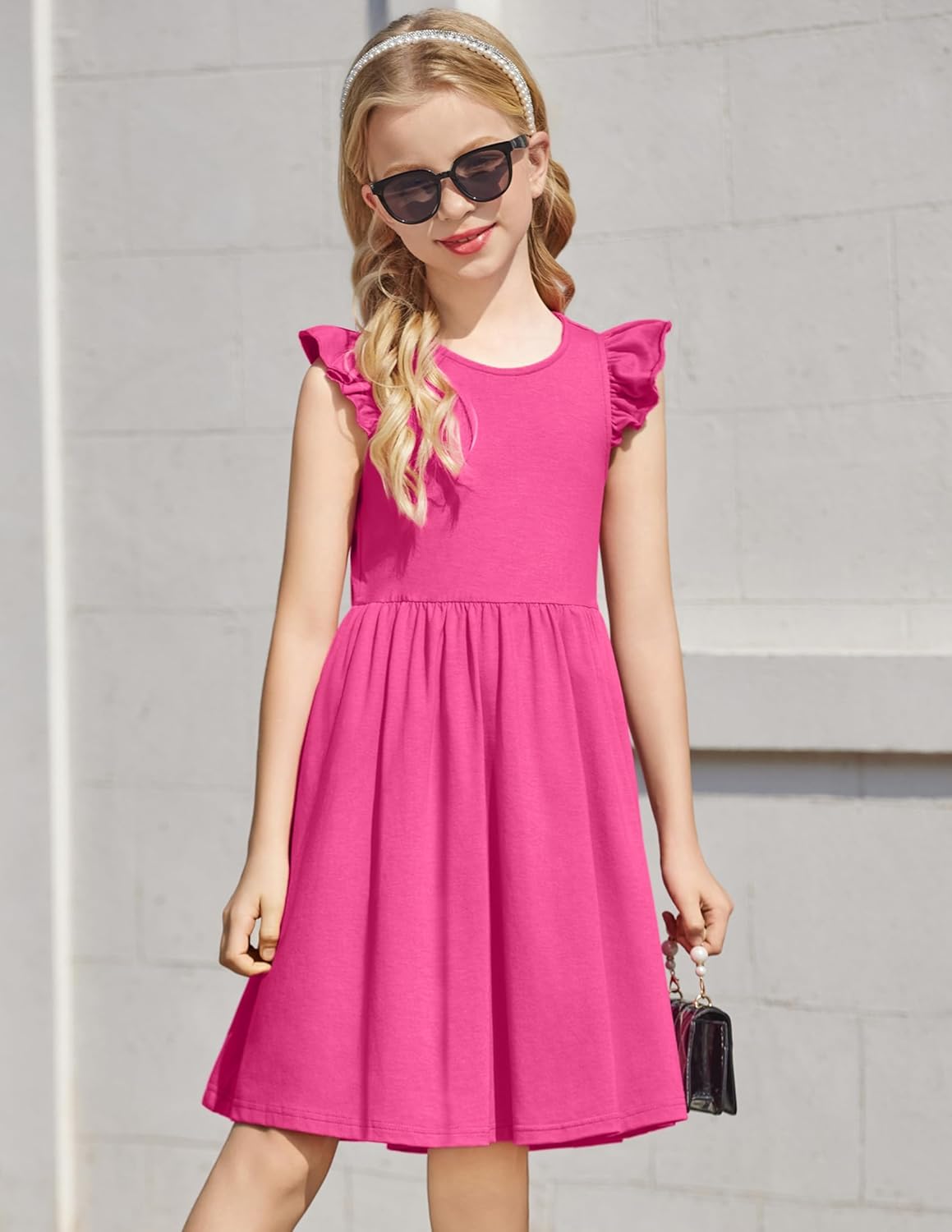 Arshiner Toddler Dress Girls Summer Ruffle Sleeve Backless Dresses Casual Sundress with Pockets 2-8Y - Image 3