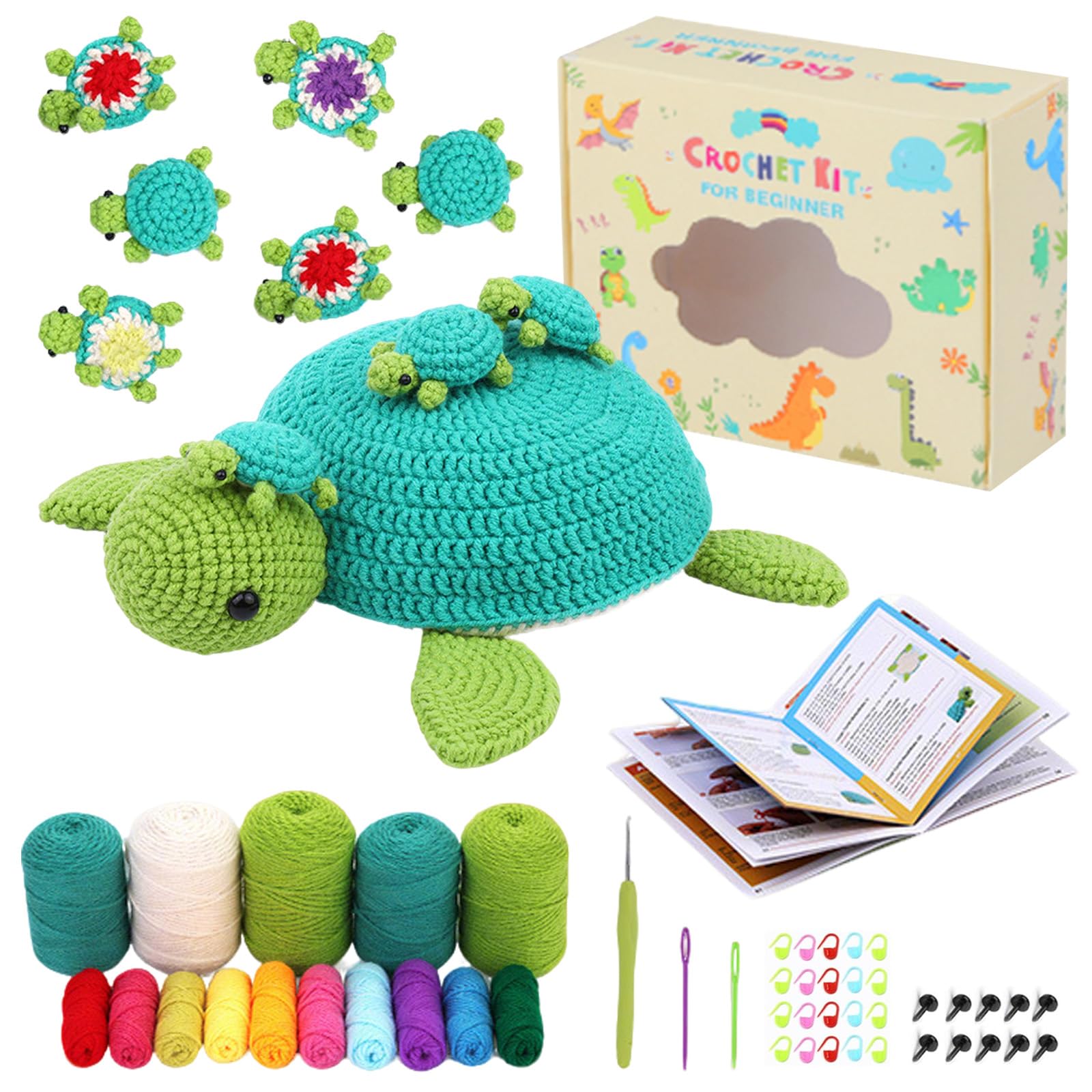 InteDesign 11PCS Cute Sea Turtle Crochet Kit for Beginners, Amigurumi Crochet Animal Kit,Crochet Starter Kit Step-by-Step Video Tutorials, Adults Crochet Starter Kit with Gift Box (Sea Turtle)