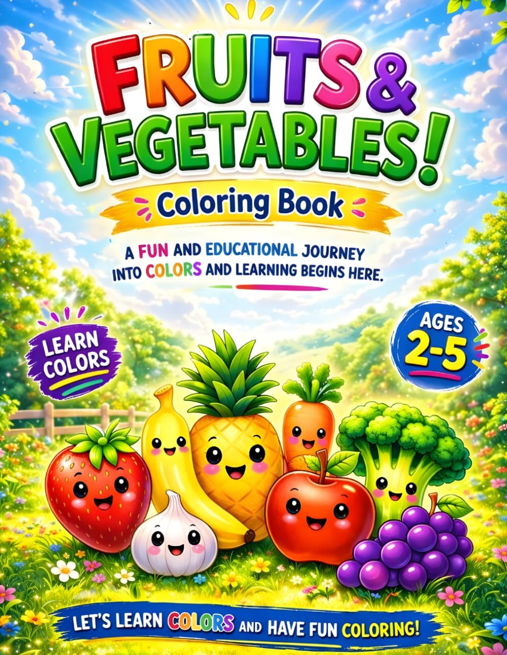 Fruits & Vegetables Coloring Book for Kids Ages 2–5: Learn Colors with Fun and Easy Activities