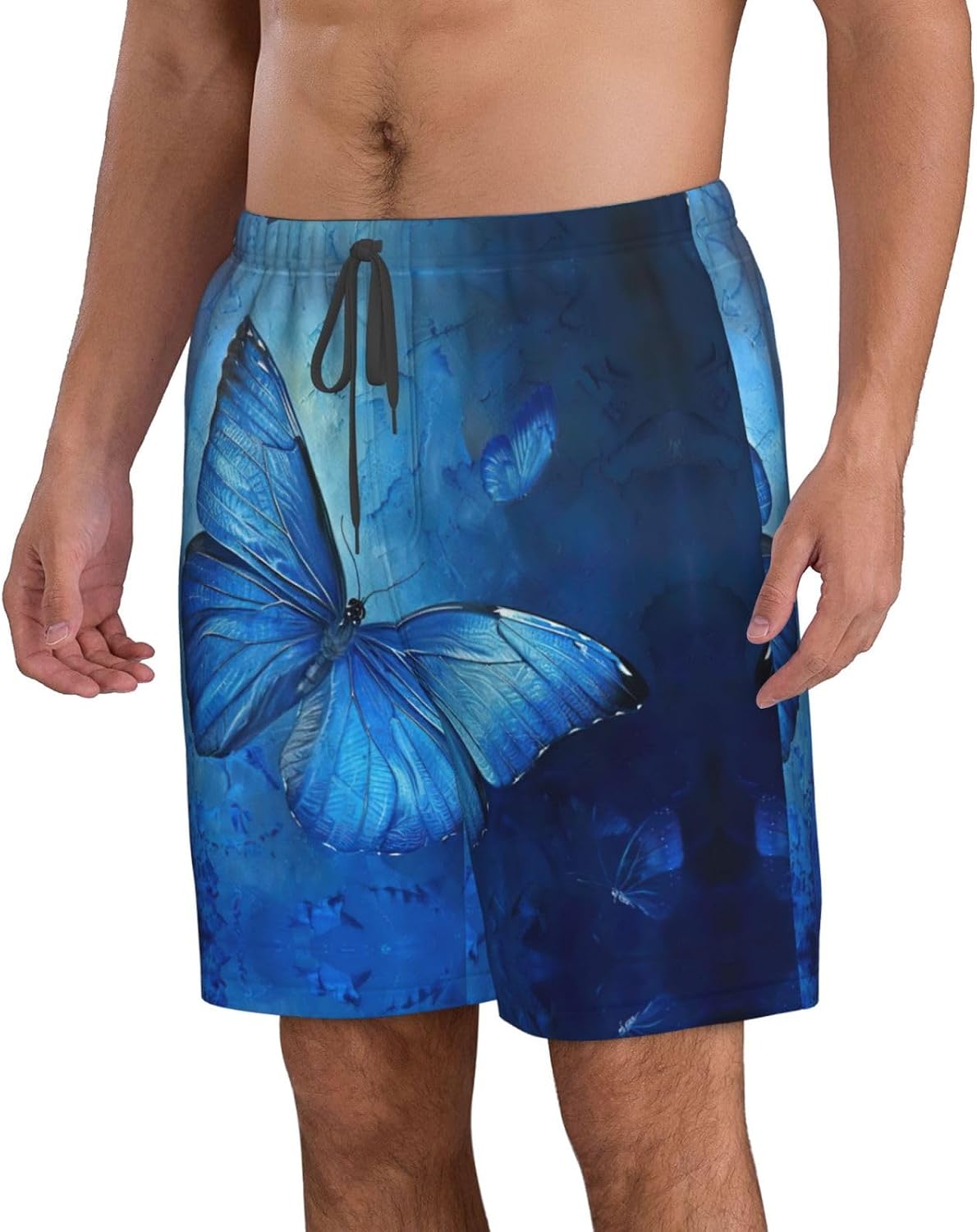 Blue Butterfly Print Men's Quick-Drying Shorts Casual Beach Pants Stretch Waist Shorts and Pockets