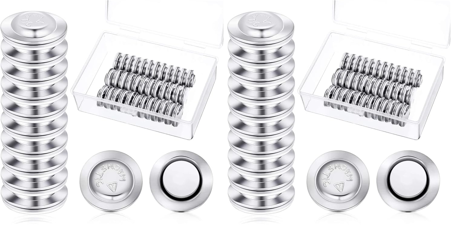 Outus 96 Pieces Magnetic Name Badge Holders Round ID Badge Magnets Tags Adhesive Name Tag Holders with 2 Plastic Box