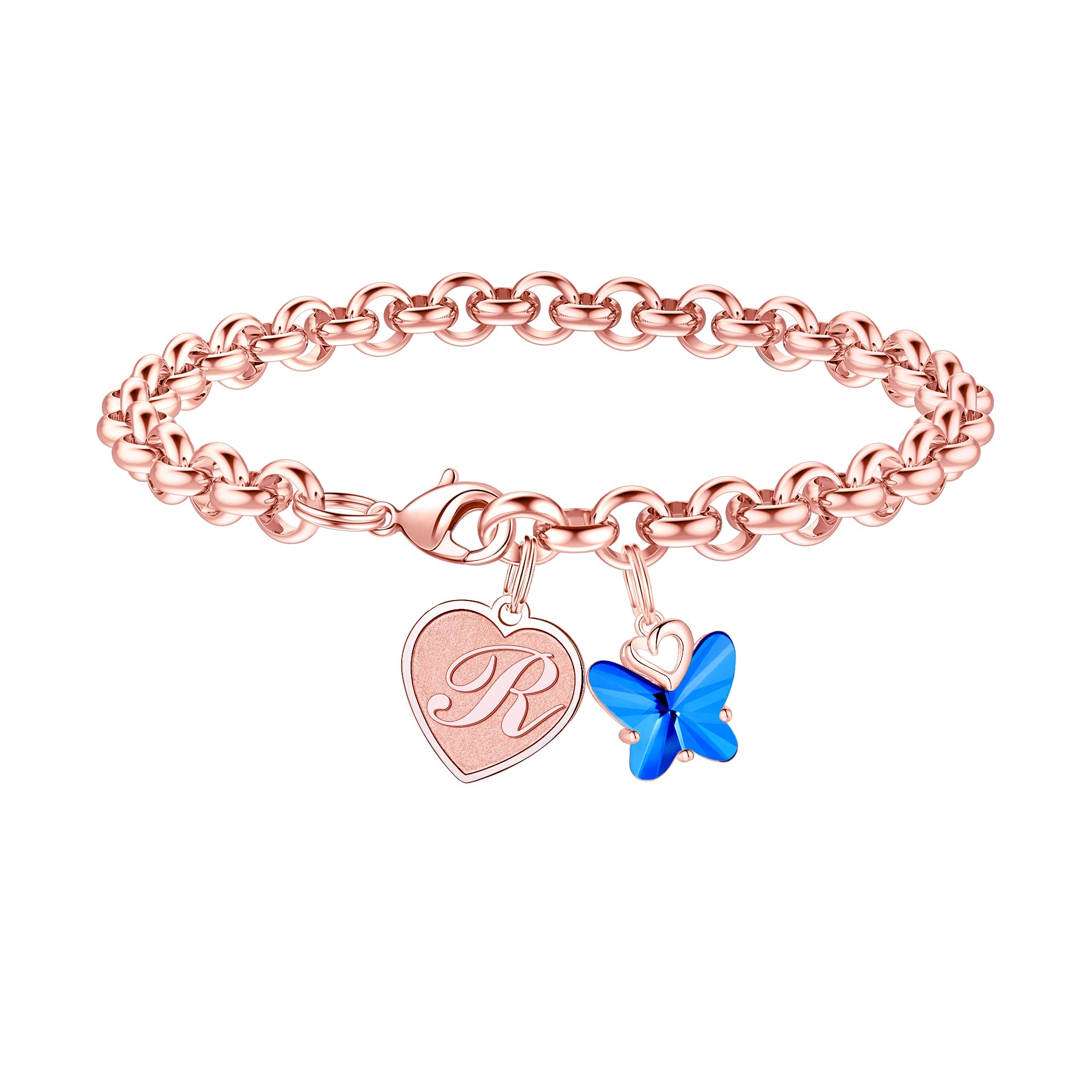 IEFWELL Initial Charm Bracelets for Girls - Crystal Butterfly Bracelets for Teen Girls Gifts Trendy Stuff Dainty Heart Initial Charm Bracelet for Girl