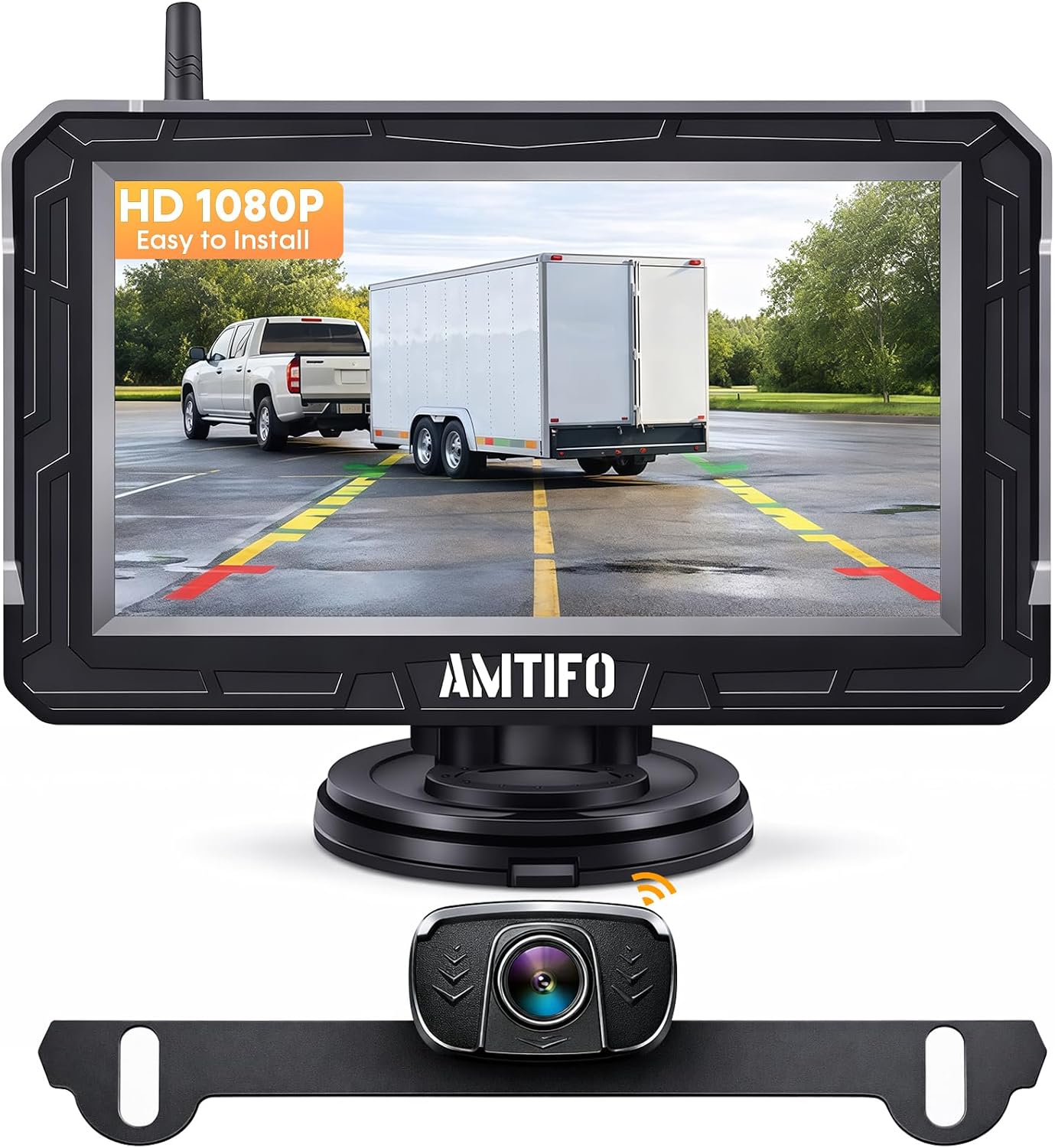 Wireless Backup Camera Truck Hitch Trailer - Easy Install Digital Stable Signal HD 1080P Car Rear View Camera with 4.3 Inch Monitor System - AMTIFO A18