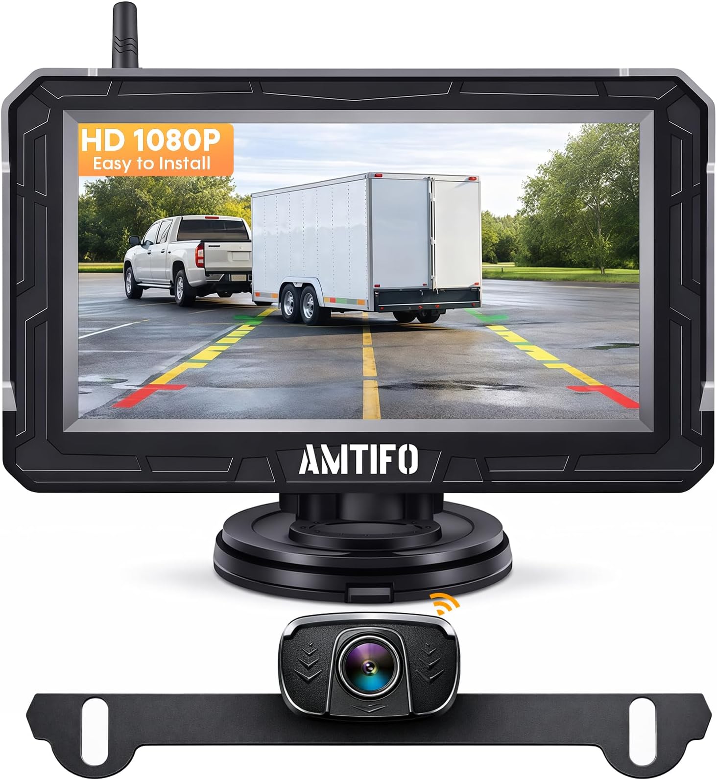 AMTIFO Wireless Backup Camera Truck Hitch Trailer - Easy Install Digital Stable Signal HD 1080P Car Rear View Camera with 4.3 Inch Monitor System Super Night Vision - A18
