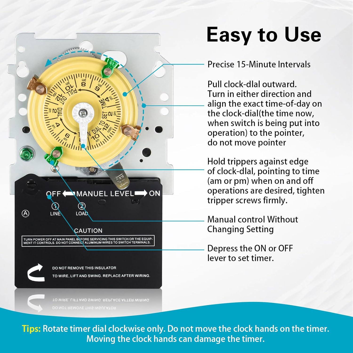 T101M Pool Pump Timer Mechanism Only, 120V 40A SPST,12-ON/Off Cycles.for Lights,Fans,HVAC,Heavy-Duty Mechanical Time Switches Timer Mechanism Only