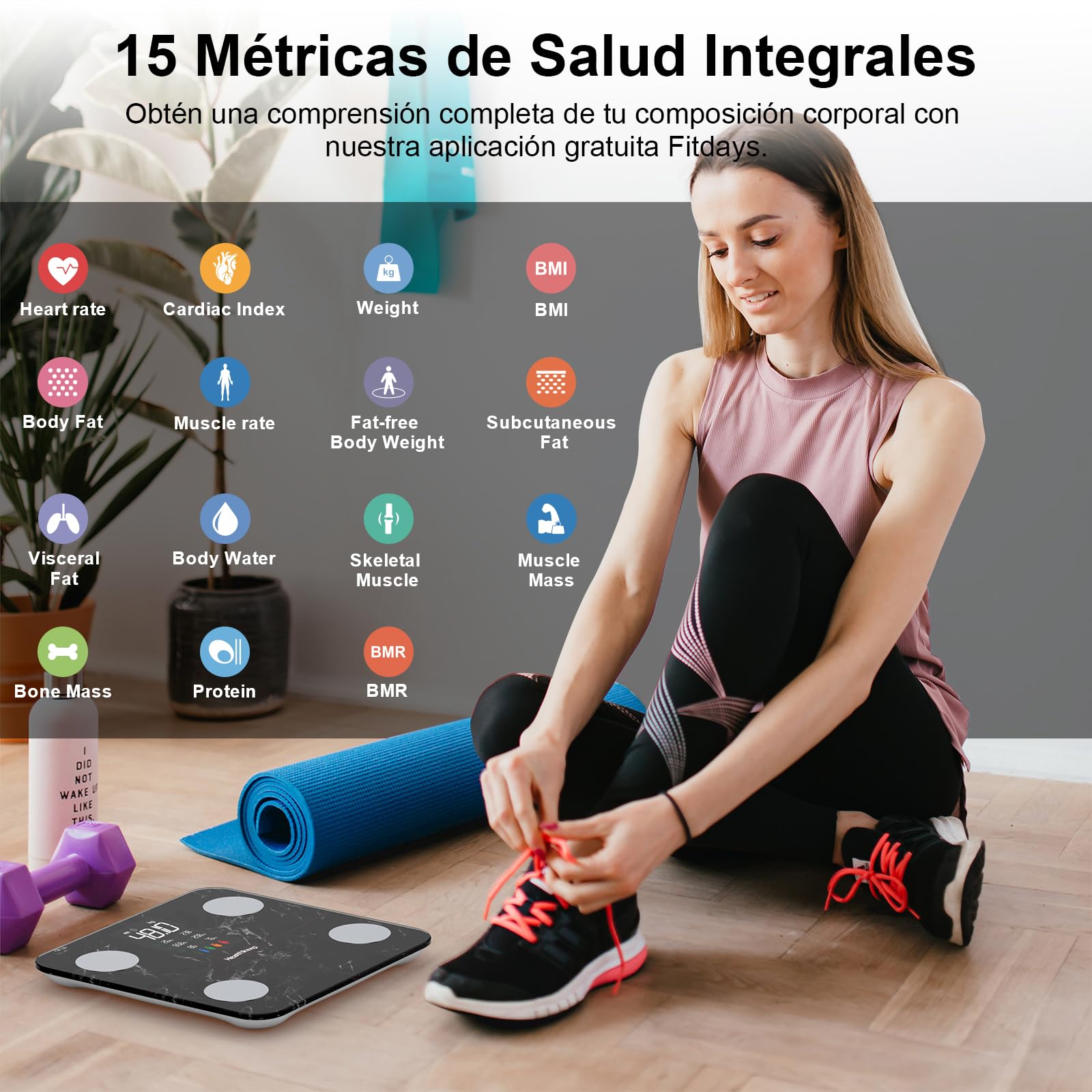 Báscula Grasa Corporal Báscula de Baño Digital, Balanza Bluetooth Inteligente con Análisis (Profundo negro)