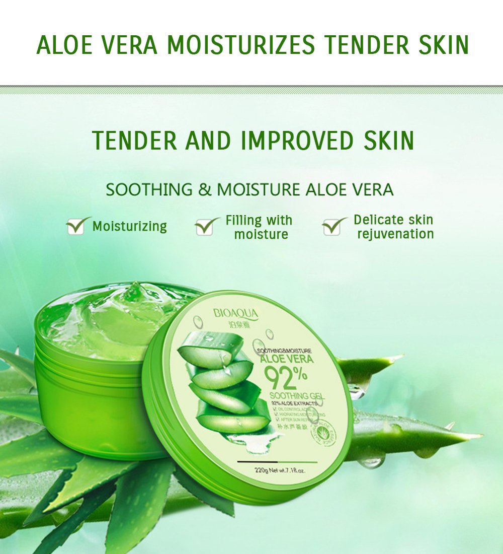 BIOAQUA 92% Aloe Vera Extracts Hydrating Acne Spot Removing Face Night Cream Replenishiment Soothing Long-lasting Gel 220g - Image 4
