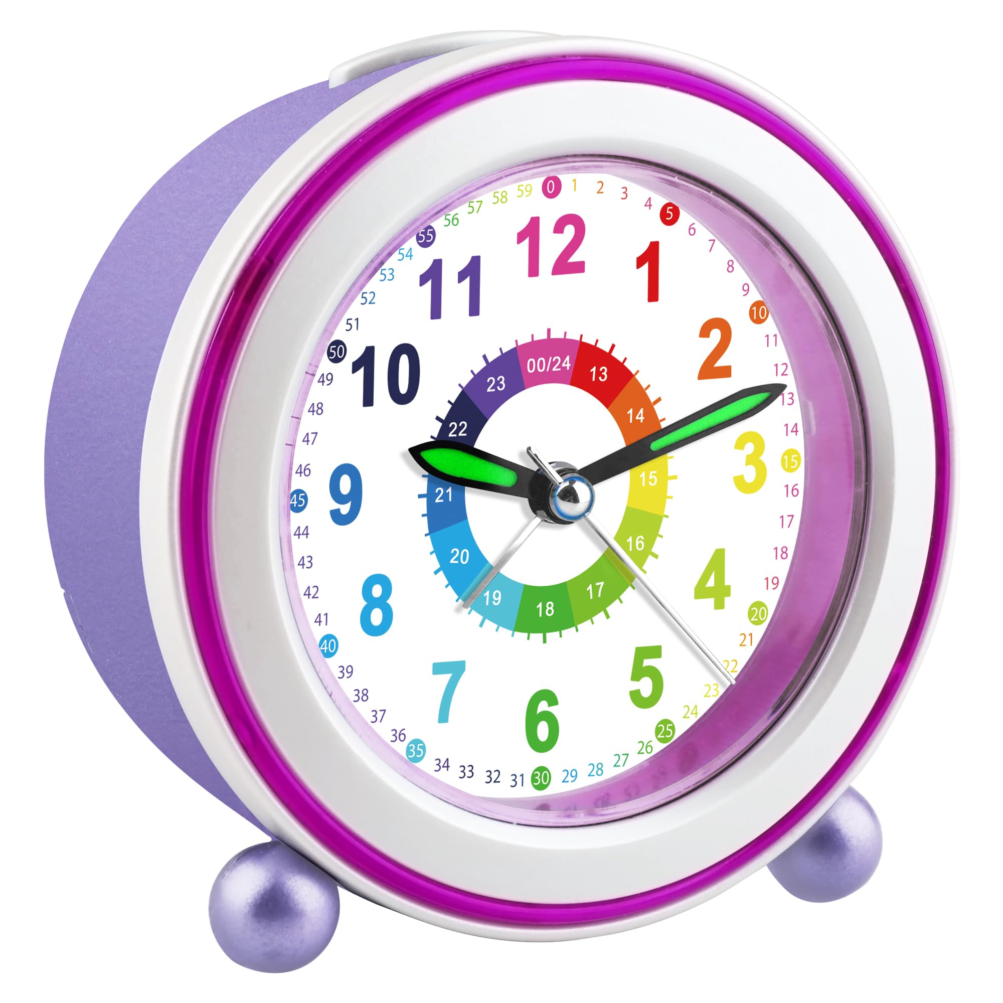 GUUMUXIN Wecker Kinder Analog Ohne Ticken，Kinderwecker mit Nachtlicht, Nachttischuhr mit Snooze，Batteriebetriebener Lernwecker für Jungen und Mädchen (Lila)