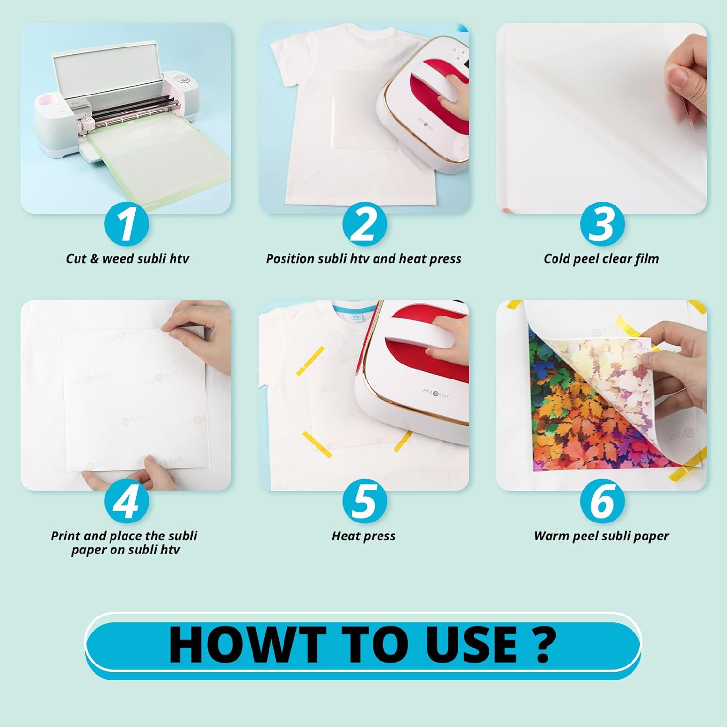 HTVRONT Clear HTV Vinyl for Sublimation 12" X 10" - 30 Pack Matte Sublimation Vinyl for Cotton Fabric - Wash Durable Clear Dye Sub HTV for Light-Colored T Shirts