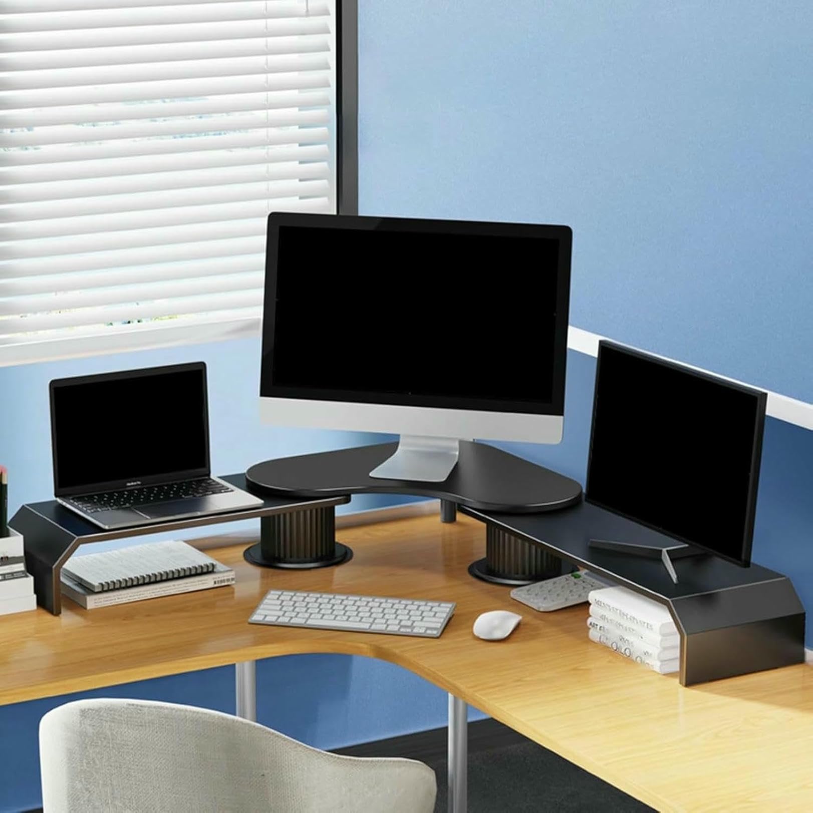 Supporto angolare per Monitor di Computer a 3 schermi, Supporto per scrivania da Ufficio Regolabile con Rotazione di 270°, Supporto angolare in Metallo per Laptop