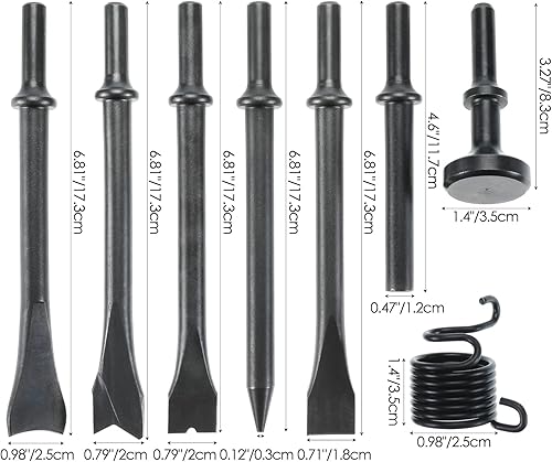 Miniatura 2 de YaeTek 8 piezas de martillo neumático de alisado de alta resistencia, brocas de cincel neumáticas, vástago de 0.401 pulgadas, cinceles neumáticos