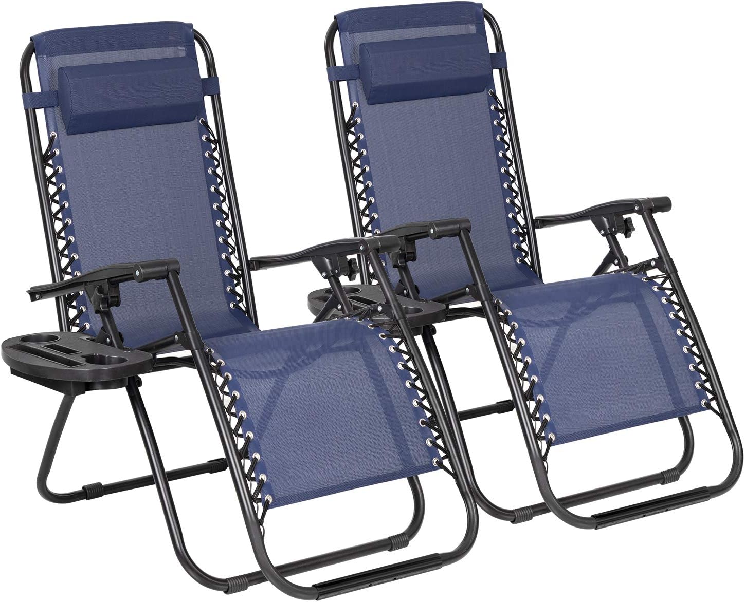 JUMMICO Zero Gravity Chair Patio Outdoor Adjustable Reclining Folding Chair Lawn Lounge Chair for Deck Beach Yard and Beach with Pillows Set of 2 (Dark Blue) : Patio, Lawn & Garden