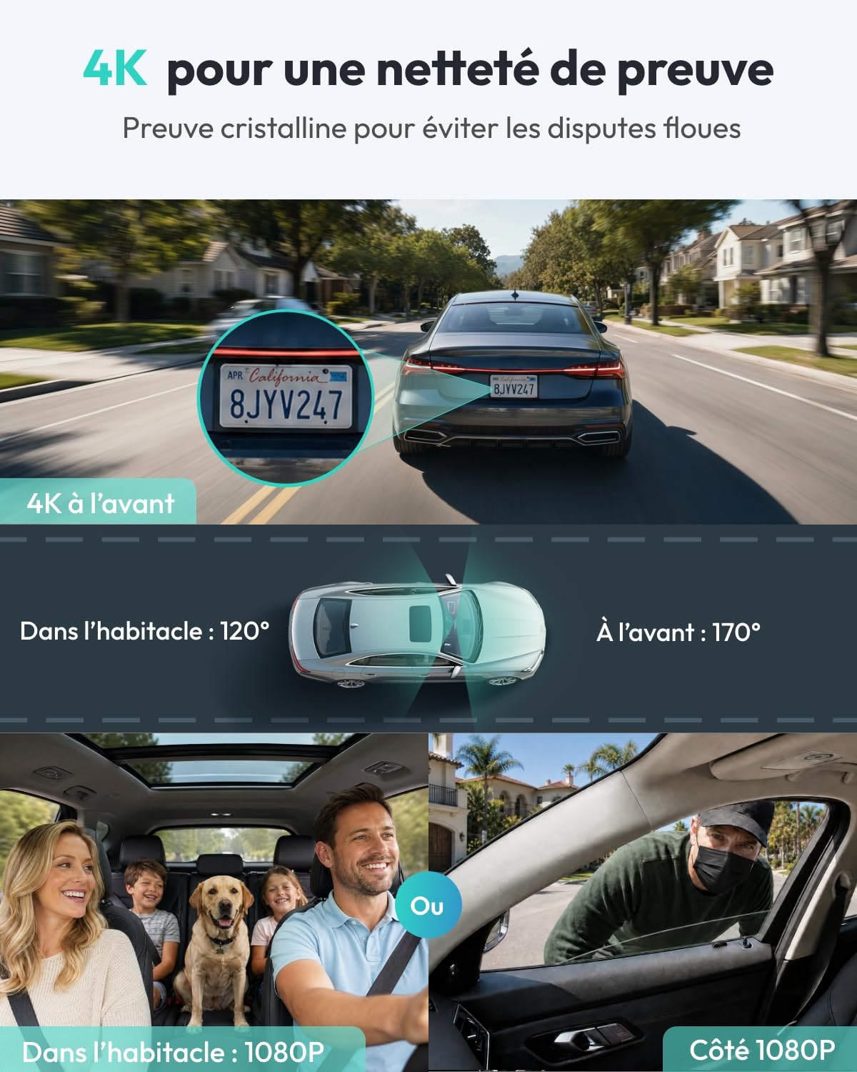 BOTSLAB Dashcam Voiture Avant Intérieur, Caméra Voiture 4K+1080P avec Écran Tactile IPS 3,18", Super Vision Nocturne, Commande Vocale, Wi-Fi 5,8 GHz, GPS, Surveillance de Stationnement 24/7, Capteur G