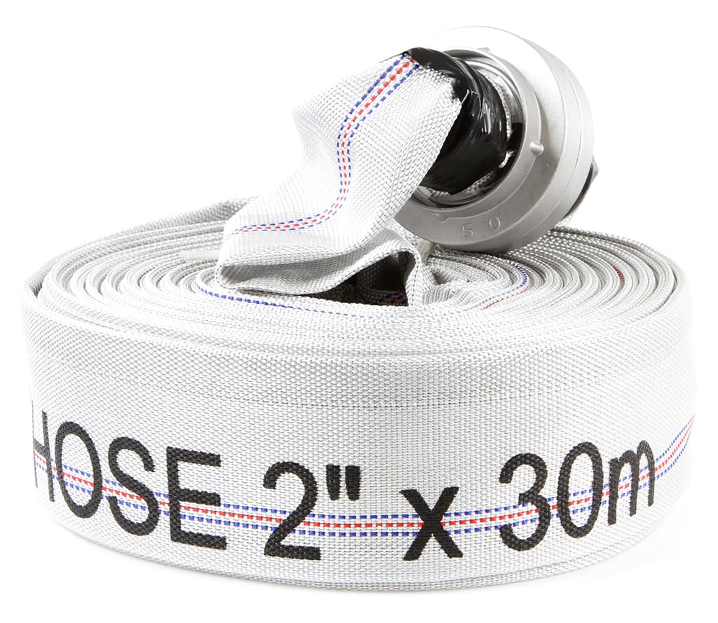 Tuyau flexible tuyau pour pompes d'incendie | Ø52 mm / 2" | longueur 30 m | pour eau propre sale lisier | avec raccords rapides | résistance thermique et mécanique | en polyester