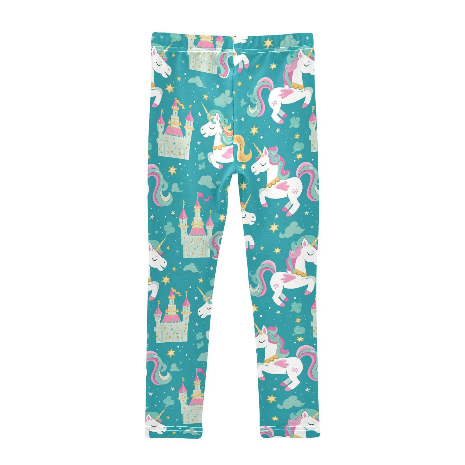 Cute Unicorns Girls' Leggings Toddler Doodles Castle Stars Kids Yoga Pants Dance Active Tights 6T Multi