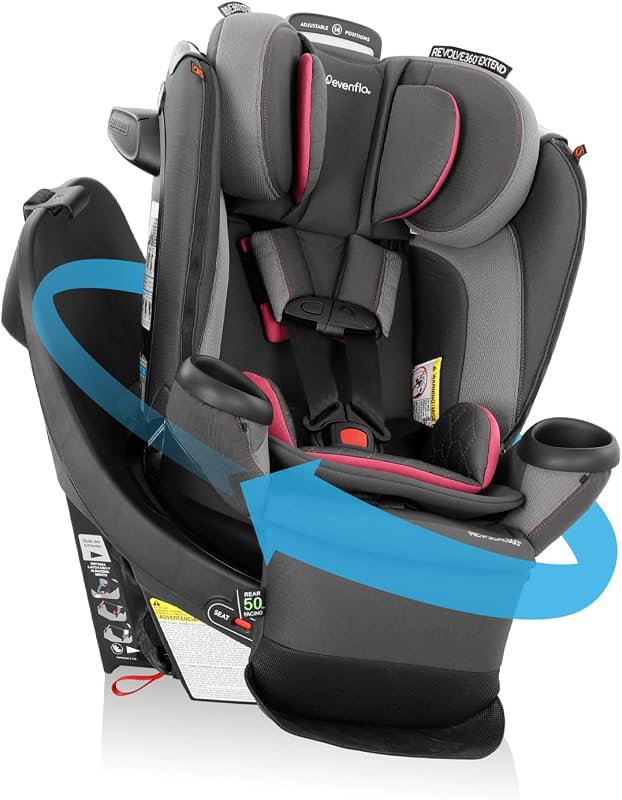 Evenflo Revolve360 Extend All-in-One Rotating Car Seat | with Quick Clean Cover, Rear-Facing, Forward-Facing, Highback Booster Mode, Infant to 12 Years (Rowe Pink)